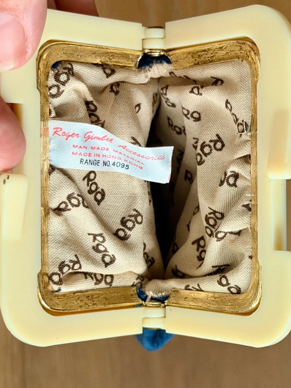 VTG 70s Roger Gimbel Navy Velvet Kiss Lock Pouch Glasses Floral Lucite Frame MCM
